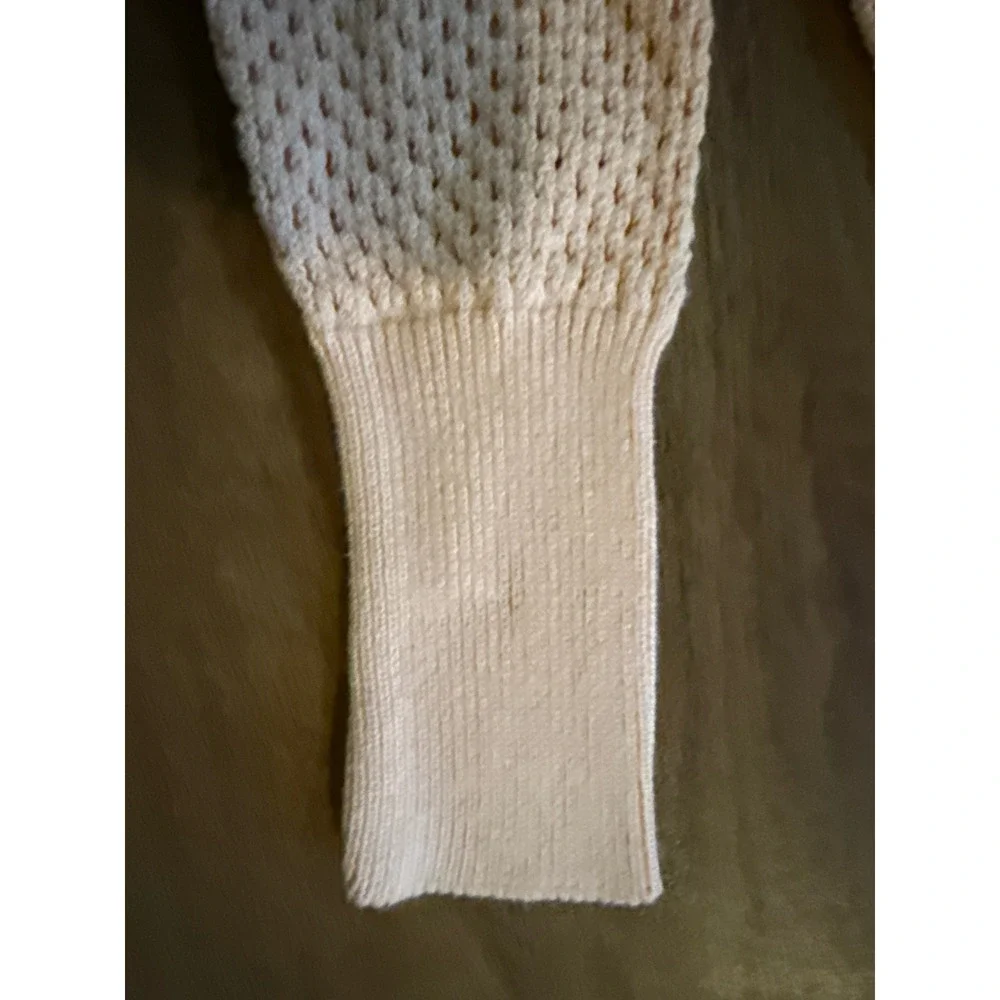 DKNY Jeans Womens Peach Open Knit V-Neck Sweater Mesh Long Sleeve Size M - Picture 4 of 5